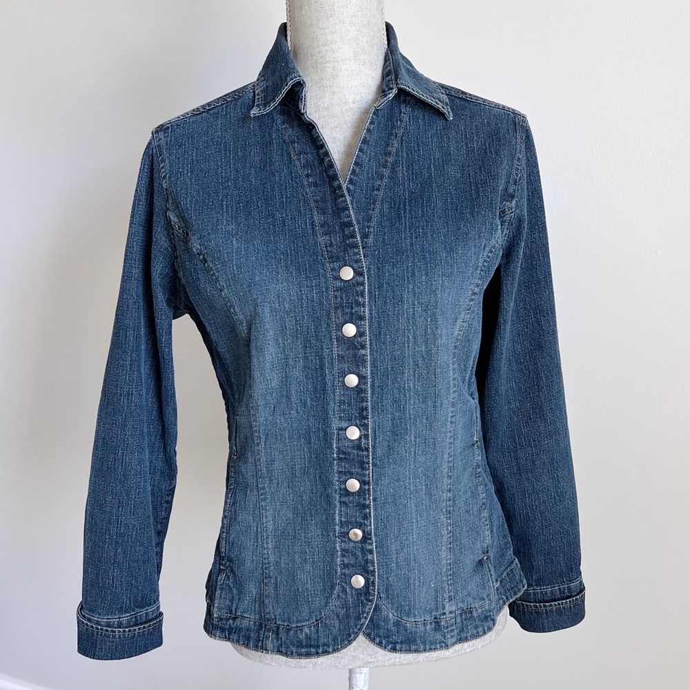 Christopher & Banks Stretch Denim Jean Jacket Snap Front Peplum Small